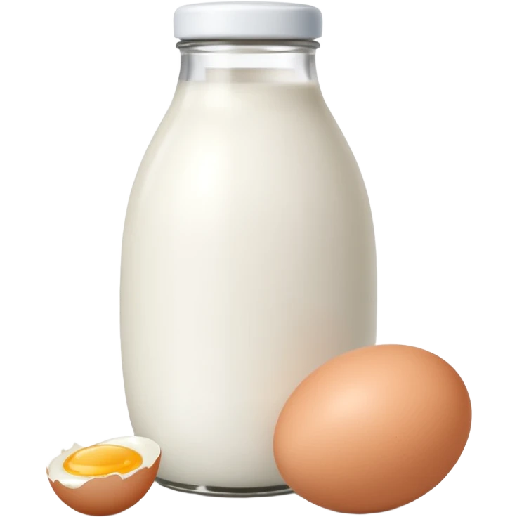 A white milk bottle standing beside a single egg on a clean surface. emoji