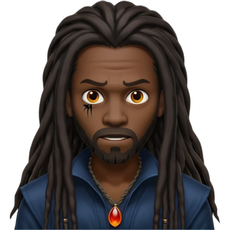 black mysterious rapper with long dreadlocks with evil and dark aura emoji
