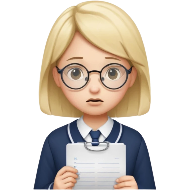 Frowns with Glasses, Angry Student: Teen in uniform, round glasses, holding test paper, pouting
 emoji