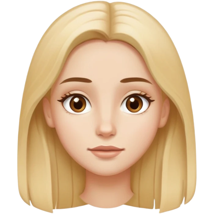 Very Long blonde hair, white skin, almond brown eyes, skinny girl, oval face, brown brows emoji