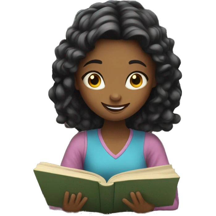 Girl reading book with smile emoji