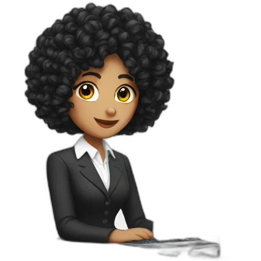 Secretary curly black hair computer and drinking coffee emoji