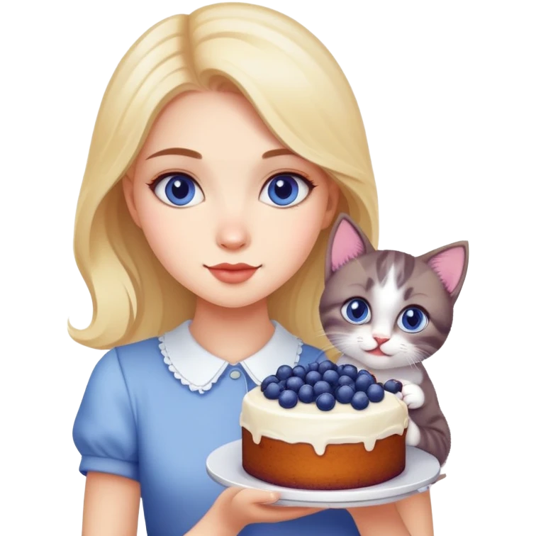Beautiful girl holding a blueberry cake and a kitten emoji