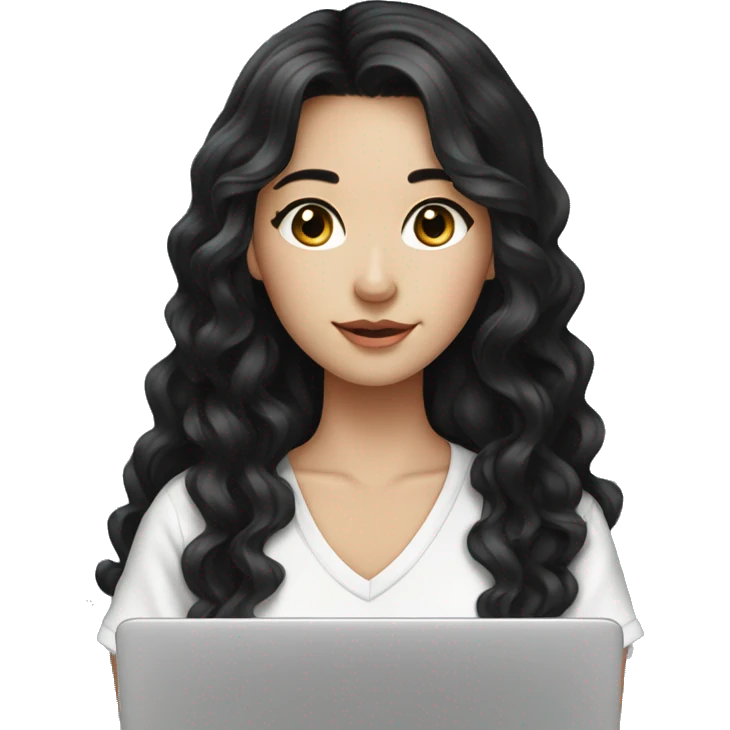 Beautiful girl,Black hair,wavy hair，long hair,Black eyes,Chinese, with laptop emoji