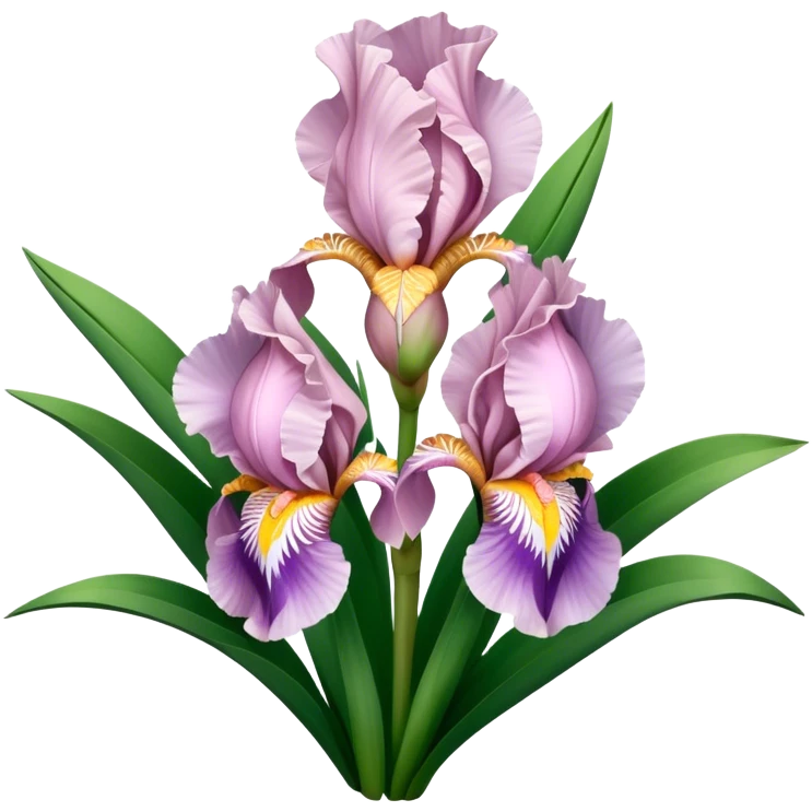 big bouquet Soft Pink Iris, luxuriant, leaf, bud emoji
