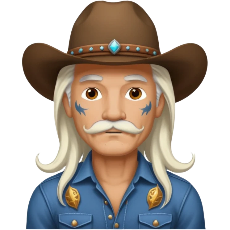 tattooed and mustached cowboys long white hair emoji emoji