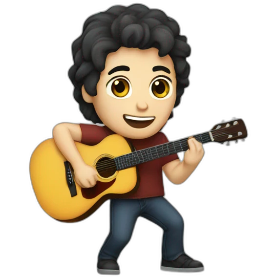 A caucasian guy with dark hair playing guitar and singing in concert emoji
