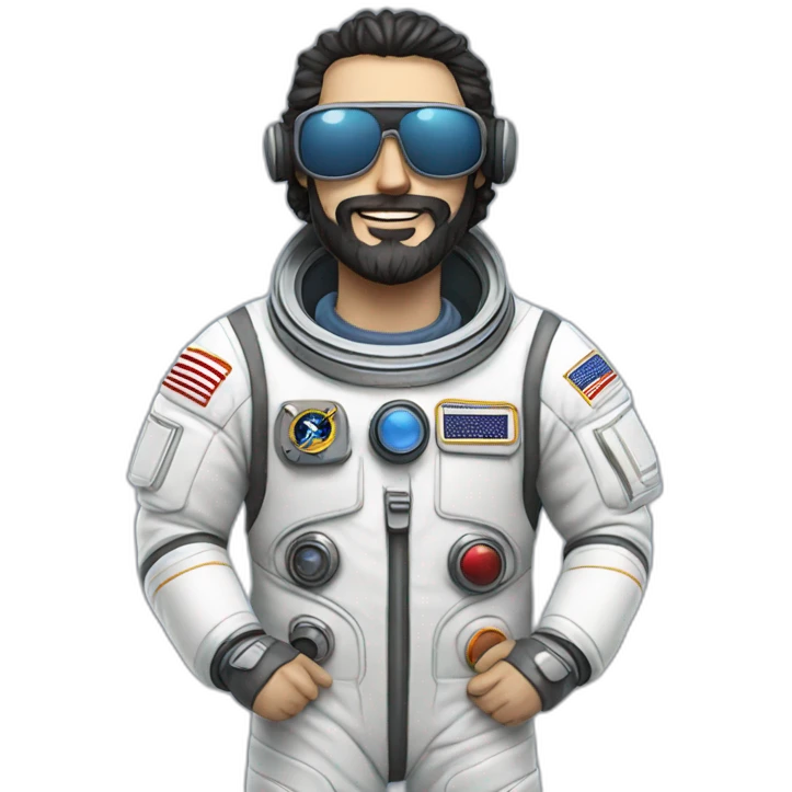 posing caucasian astronaut with black beard and white glasses emoji