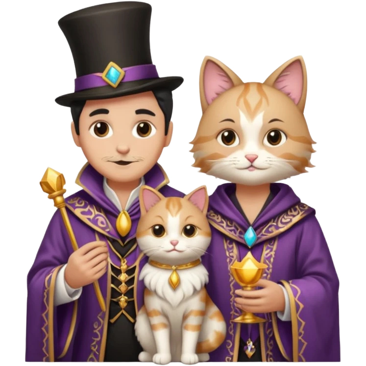 magician couple and their pet cat emoji