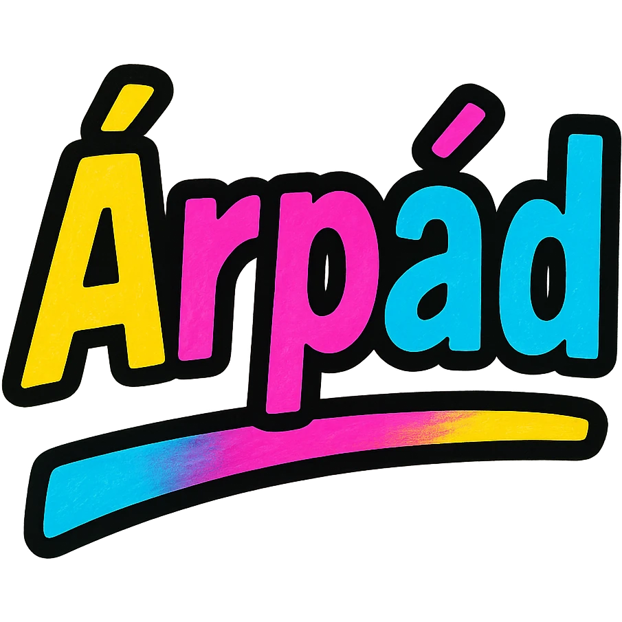 modern colorful gradient typography of the name 'Árpád' with dark outline, dynamic slanted or partial underline, transparent background, in the style of the sample images emoji