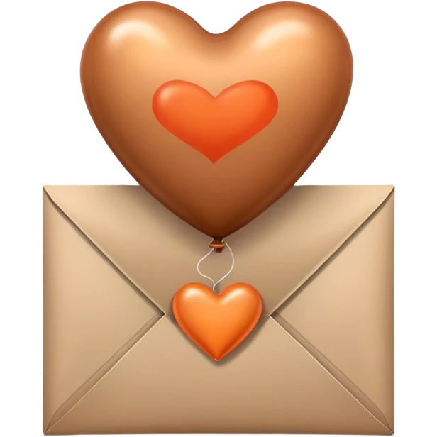 dark brown love letter in drak beige and dark orange metallic heart-shaped balloons emoji