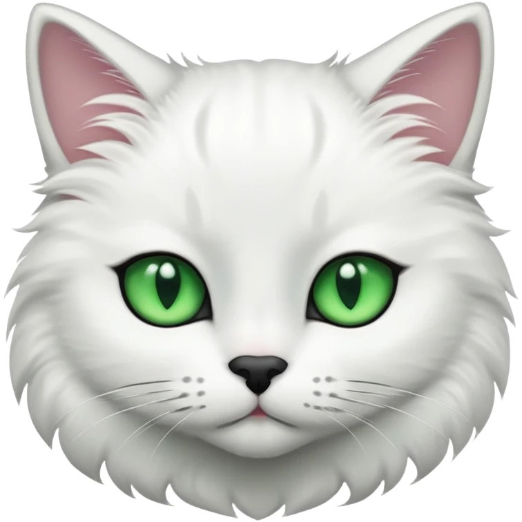 A white cat with green eyes and a black tail and two black marks on the top of her head and a black mark of the top of her neck  emoji