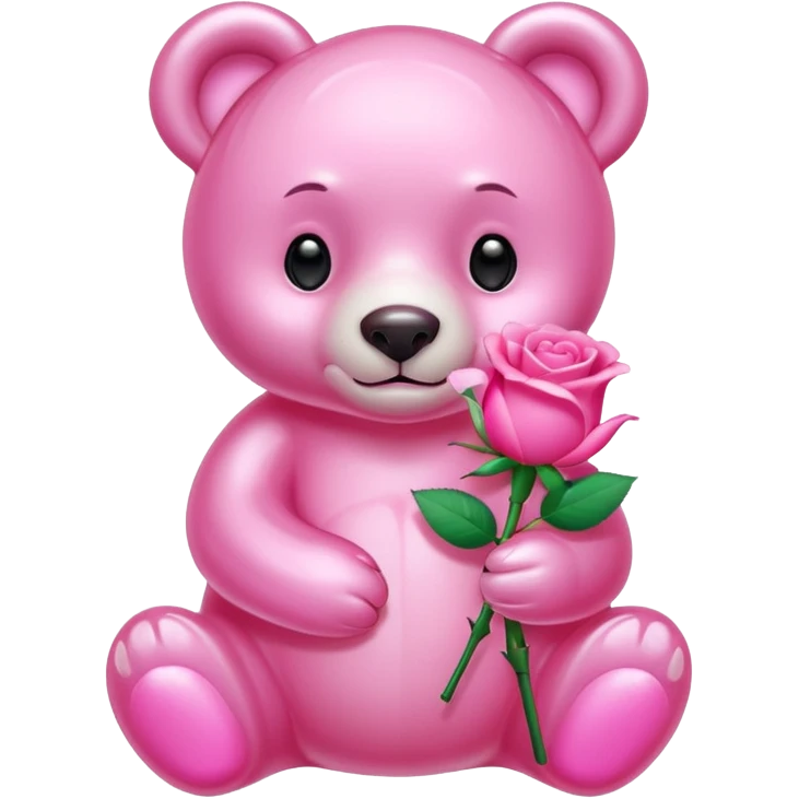 pink glass bear holding a pink rose emoji