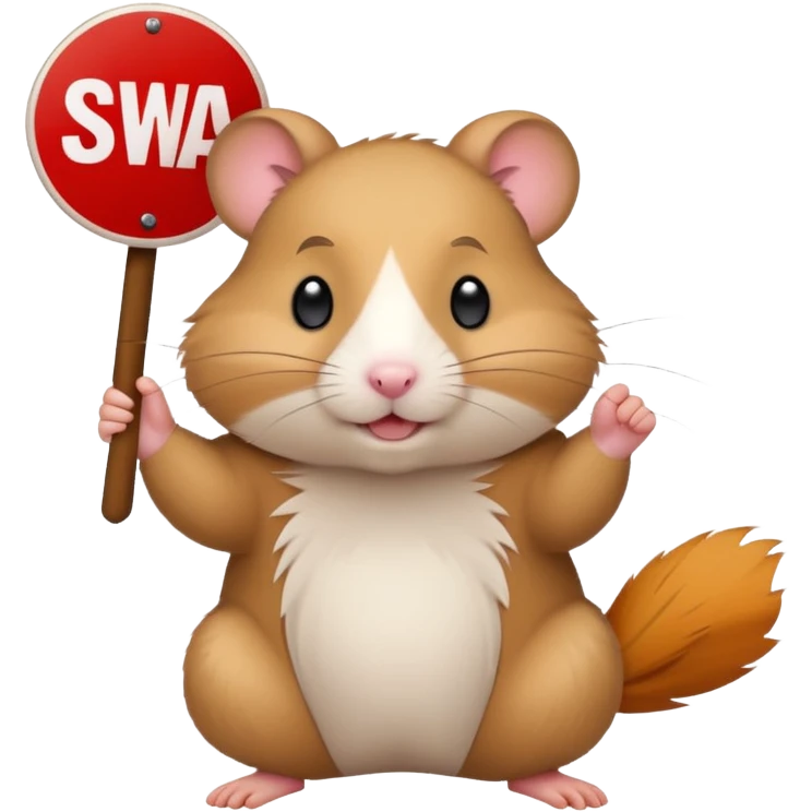 A hamster with a cool attitude holding a "SWAG" sign, vibrant colors, bold outline emoji