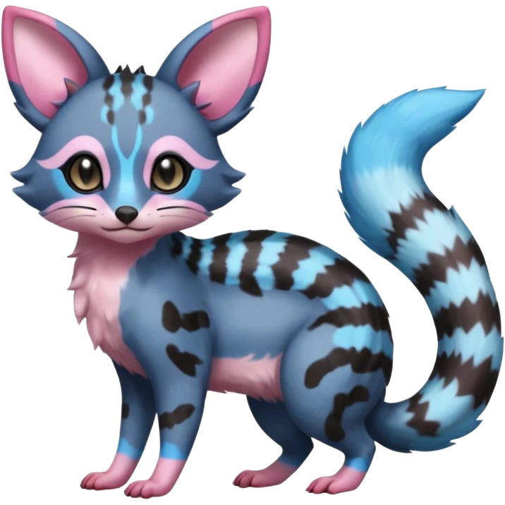 Rare realistic cute adorable epic aesthetic colorful Amaura-Sylveon-Civet-Genet-species-Fakemon-hybrid-creature, with markings, full body emoji