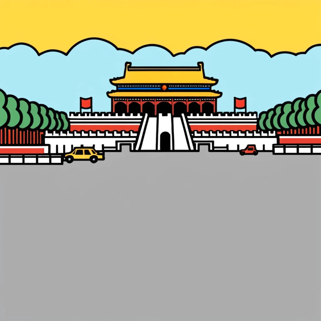 Tiananmen Square in Beijing with traditional Chinese architecture gate, sunny day, travel landmark illustration emoji