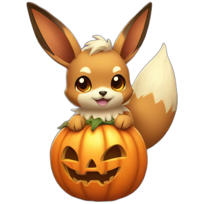 eevee holding halloween pumpkin emoji