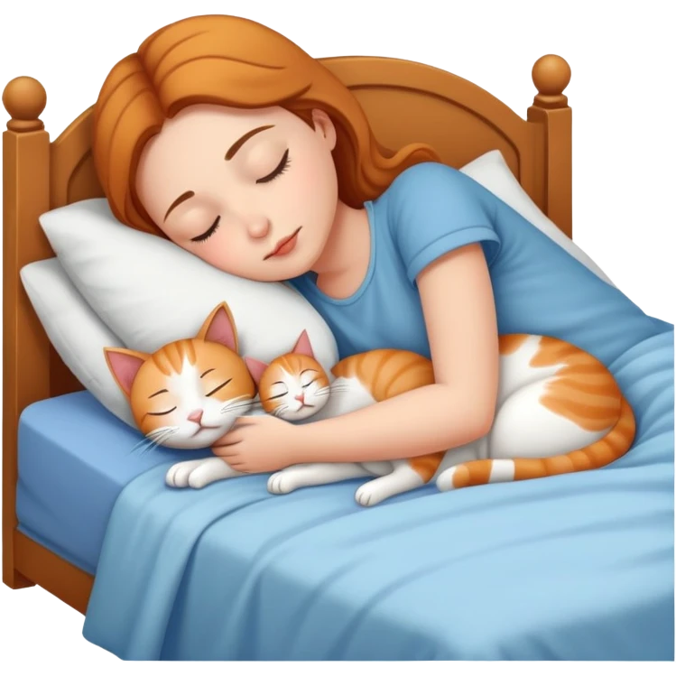 Girl sleeping in her bed with her cats emoji