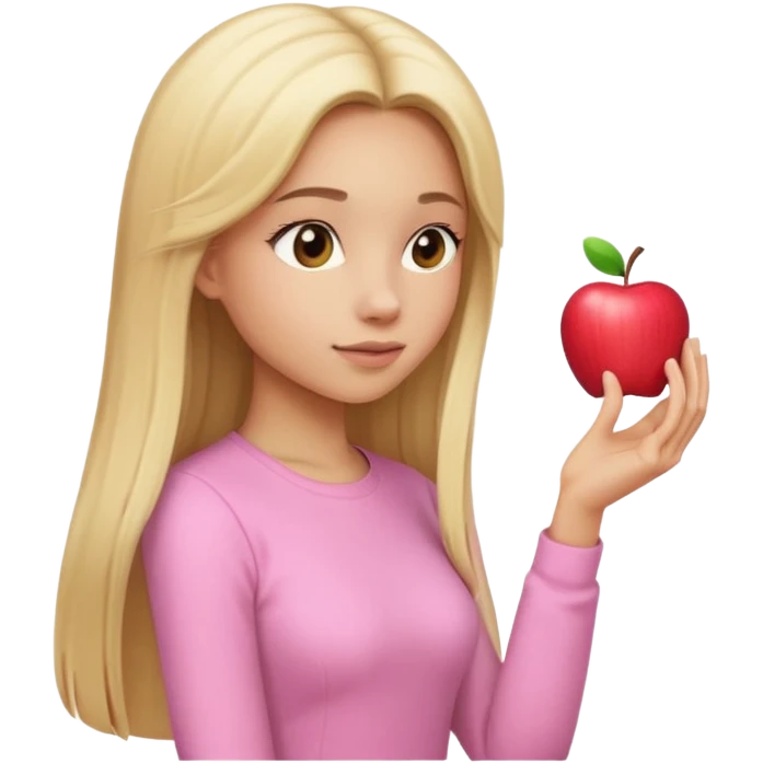 girl in light pink clothes, blonde with long straight hair, side view, pose, Apple emoji style, variation 4 emoji