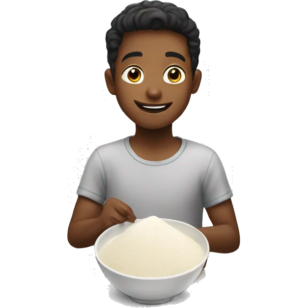boy enjoying a bowl of flour emoji