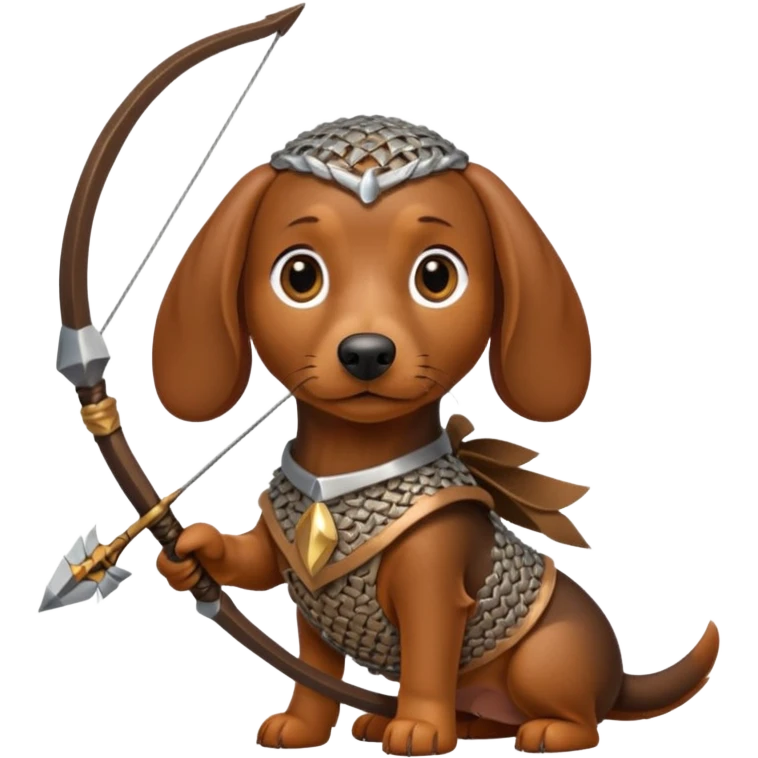 brown and tan dachshund wearing chainmail with bow and arrow  emoji