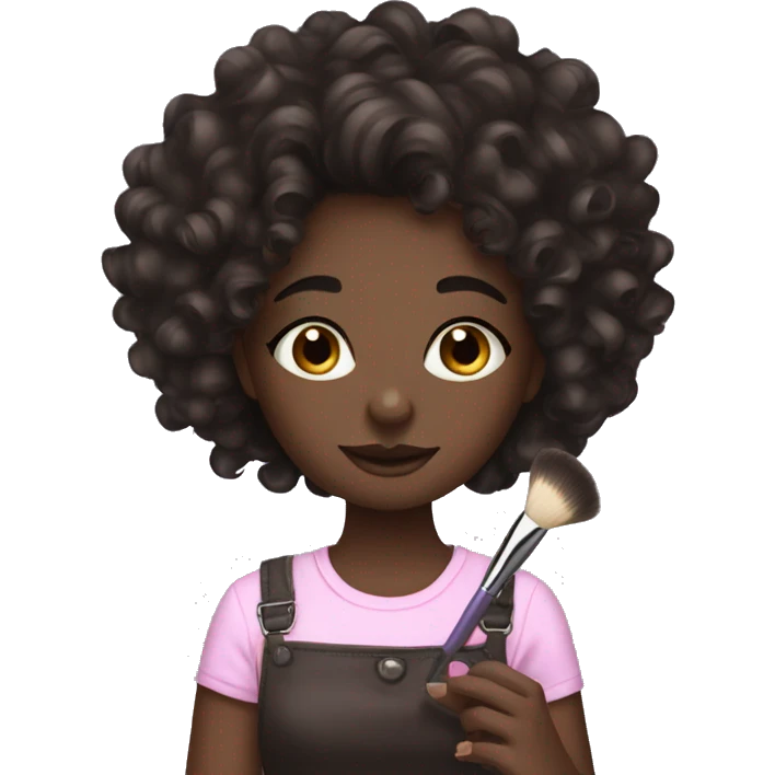 dark skin dark hair curly hair girl doing makeup emoji