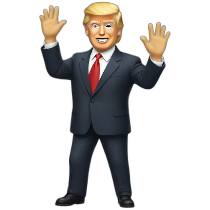 Donald Trump in suit waving emoji
