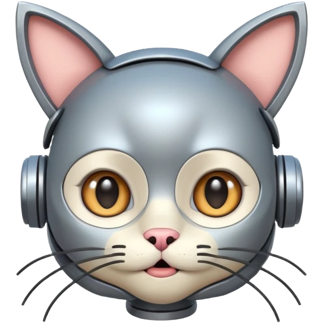 robot looking surprised with cat ears and looks funny emoji