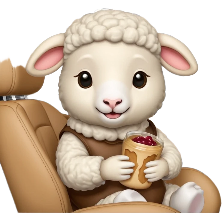 cute baby sheep eating peanut butter and jelly driving in a bmw x1 emoji