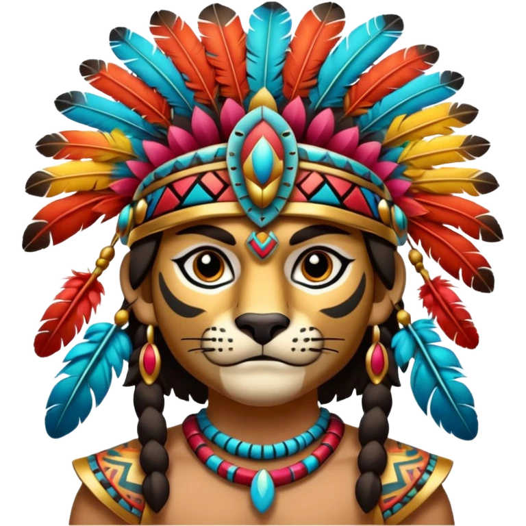 Aztec jaguar warrior with colorful feathers emoji