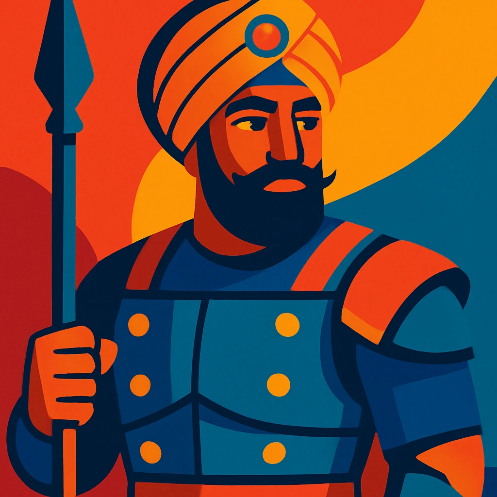 indian man with turban and body armor, vibrant illustration emoji