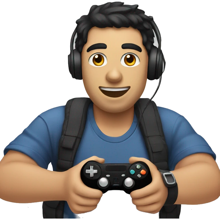 guy with black hair playing video games with ª controller emoji
