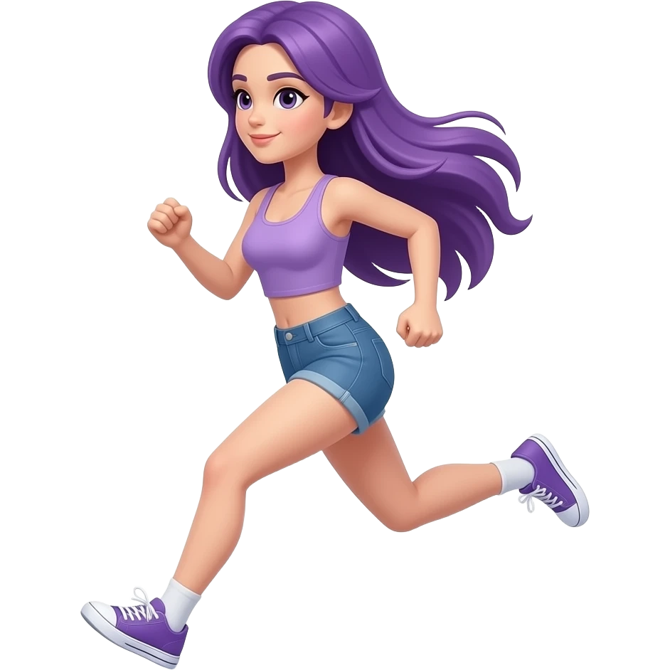 sexy girl with long purple hair and purple is running emoji
