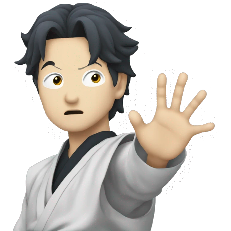 satoru gojo with eyes open making unlimited void hand pose emoji