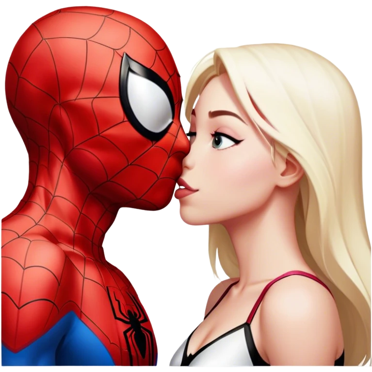 Spiderman and Spider-Gwen kissing emoji