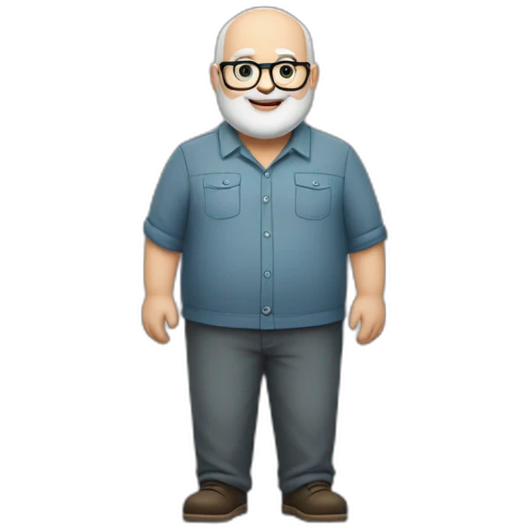 chubby white bald man with gray beard crossed arms full body smiling  glasses emoji