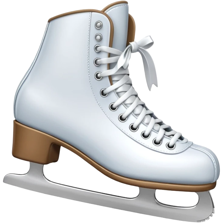 Стильные белые или кожаные коньки с перекрещенными шнурками.
> Prompt: 3D emoji of a pair of classic white ice skates tied together by laces.
Small festive silver bells attached to the laces. Sharp blades with a chrome metallic finish, smooth leathe emoji