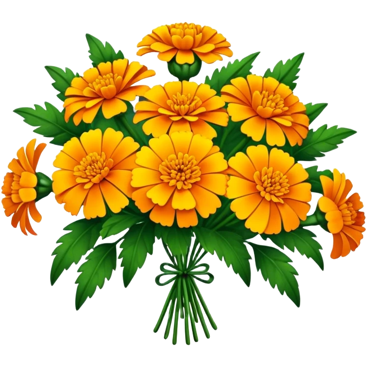 big bouquet Marigold, luxuriant, stem, leaf emoji