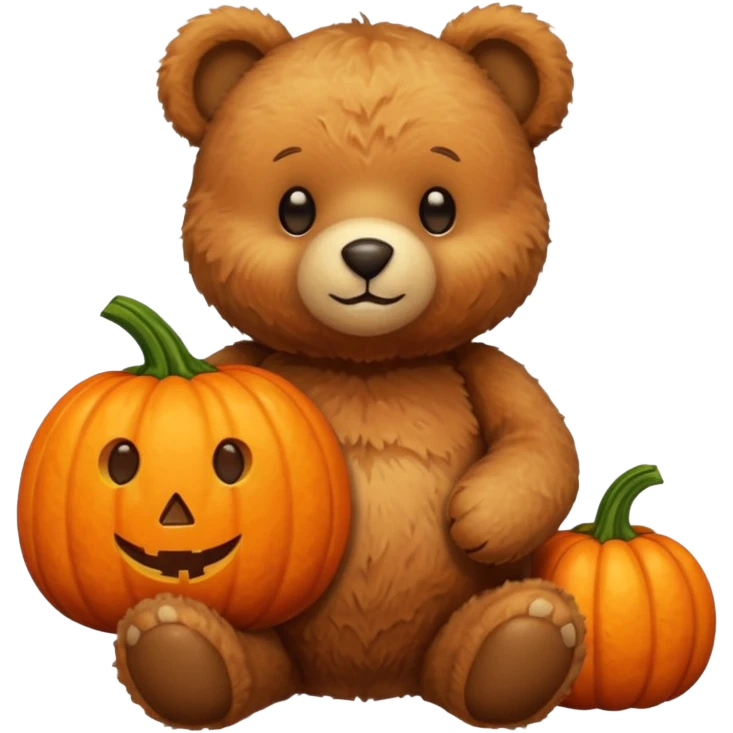 Soft teddy bear holding a pumpkin  emoji