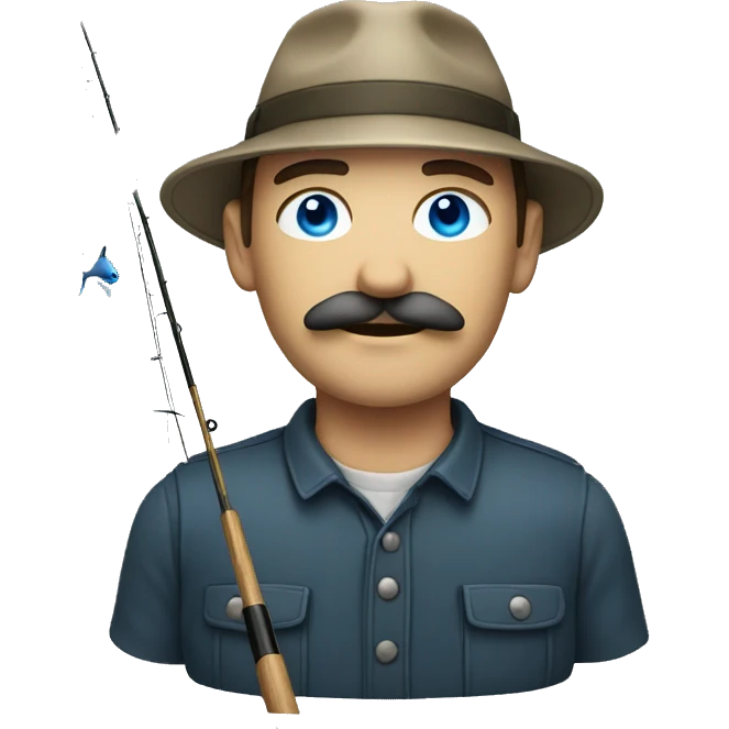 A man with blue eyes and a mustache fishing  emoji