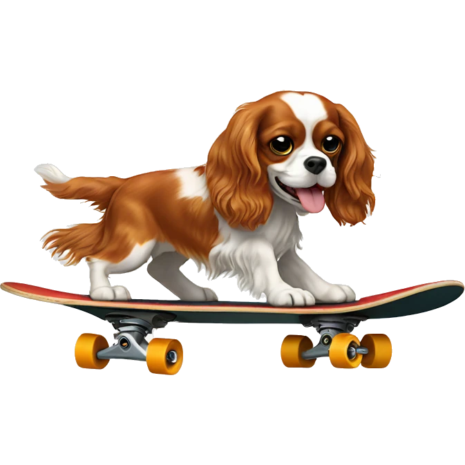 Cavalier king Charles spaniel riding a skateboard  emoji