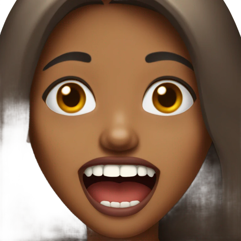 Brown girl with her mouth open with vampire emoji