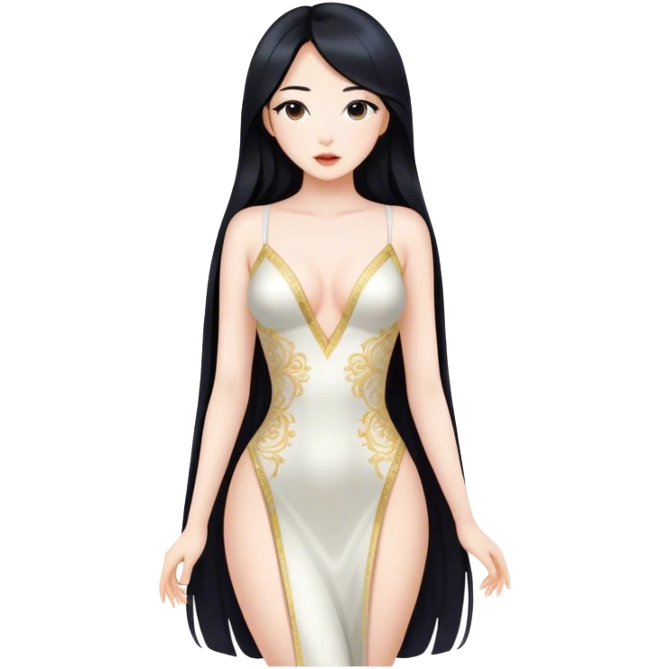 gorgeous Asian girl with long black hair, white skin, and a beautiful body  . Glamorous body  emoji