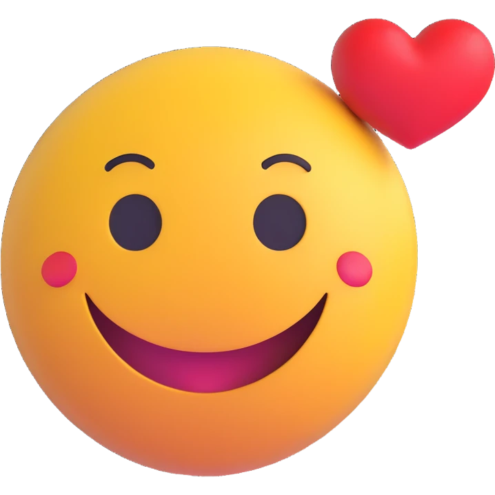 3D smiley emoji, round shape, lucky heart, lucky face emoji