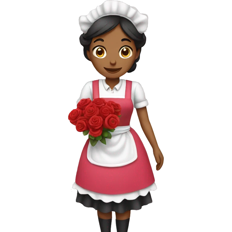 maid woman with her apron full of roses emoji