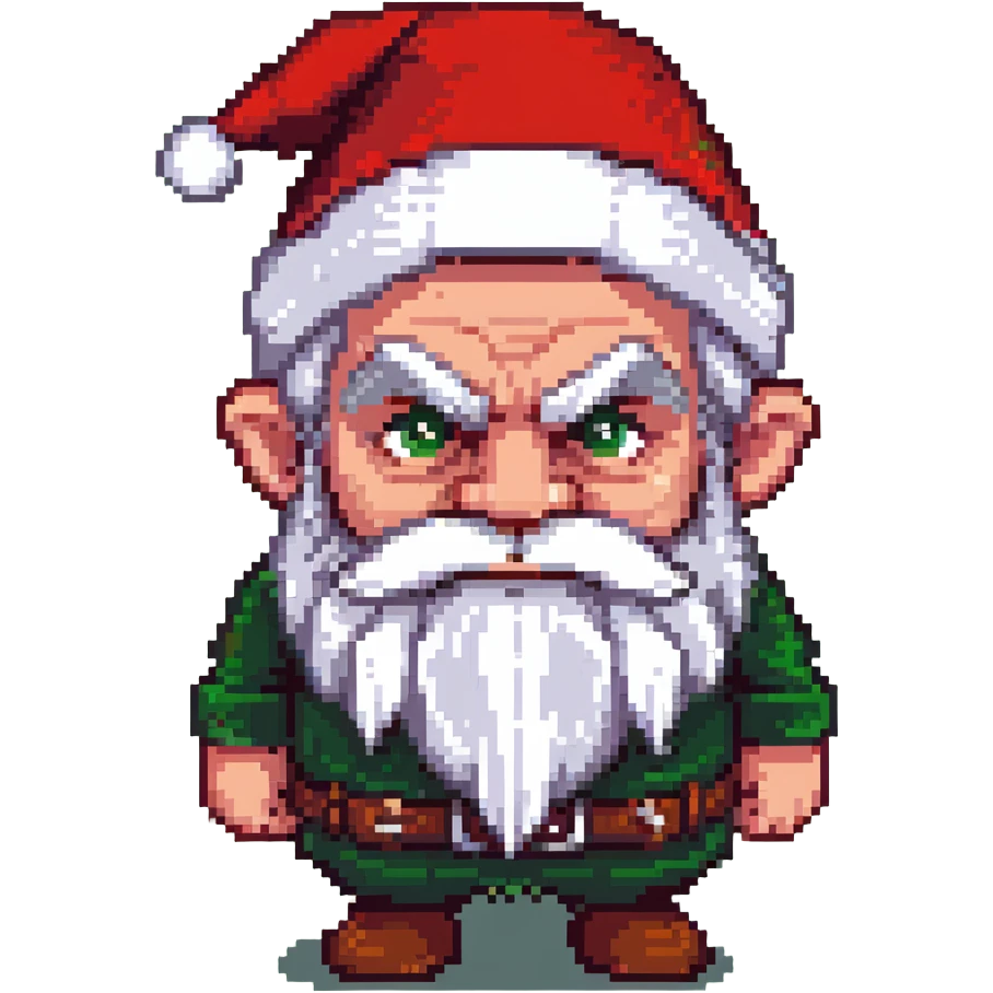 Grumpy-looking dwarf with white beard, red hat, frowning face with bushy eyebrows emoji