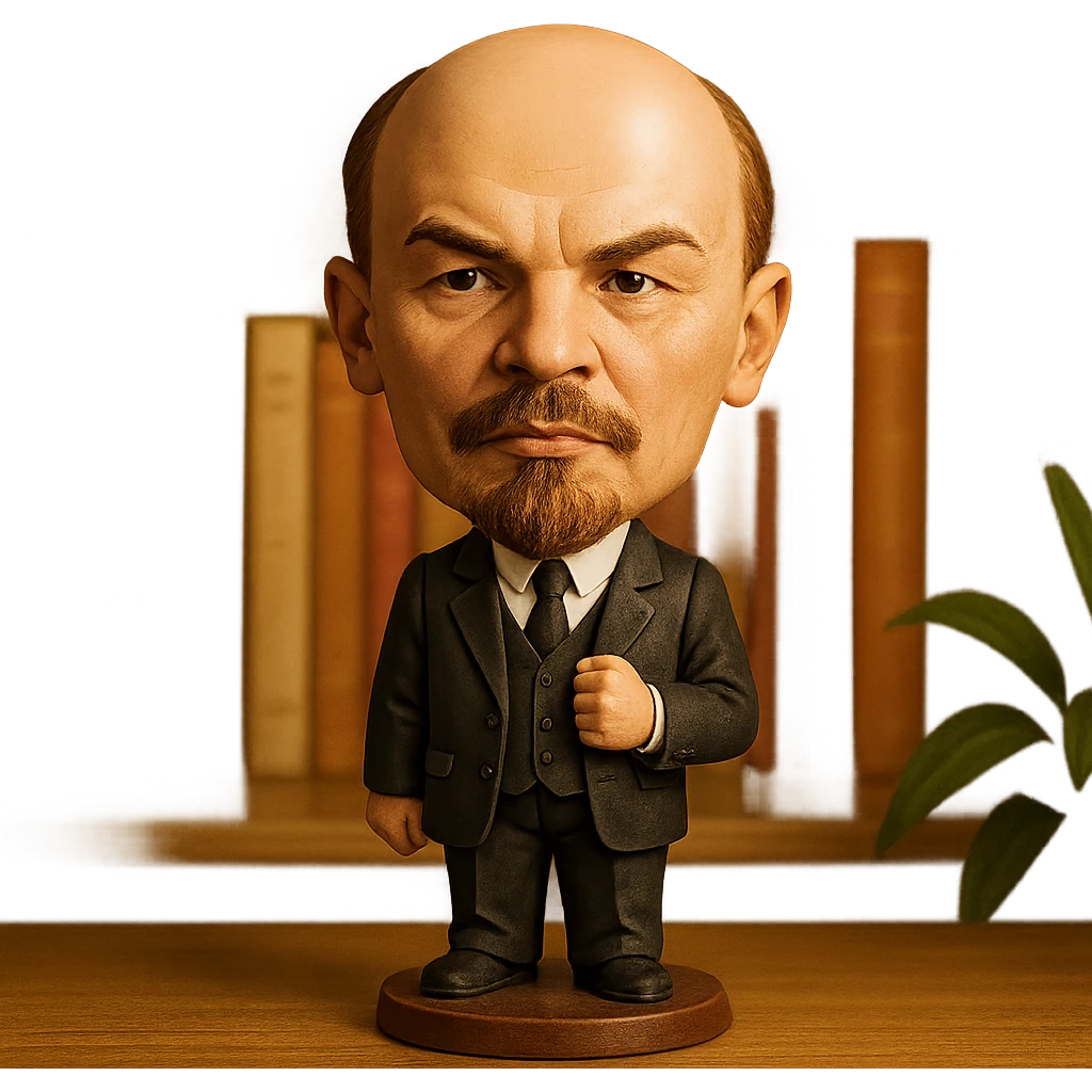 Lenin with exaggerated head, classic suit, bobblehead style emoji