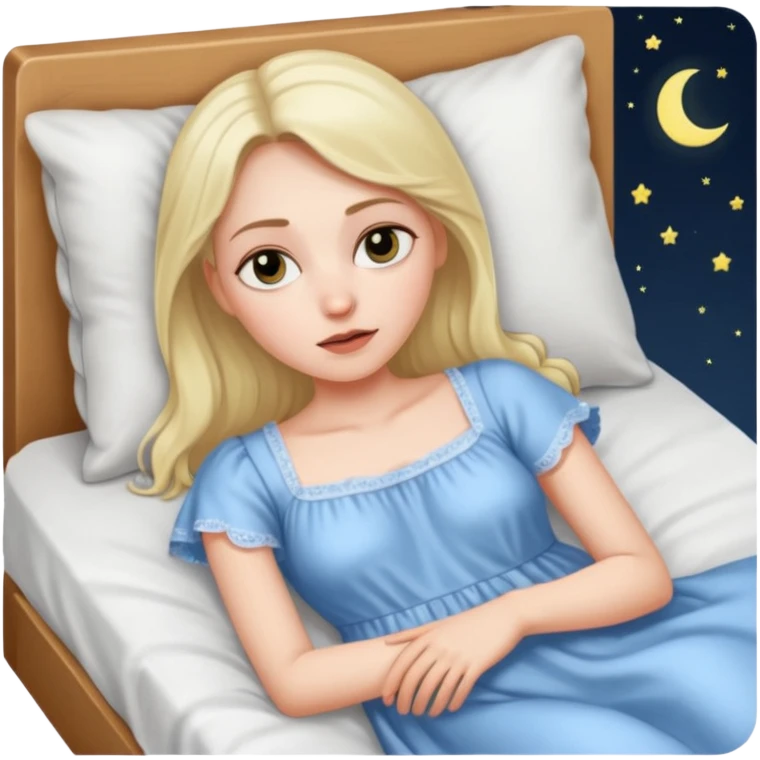 женщина лежит в кровати, у нее "мешки" под глазами, за окном ночь emoji