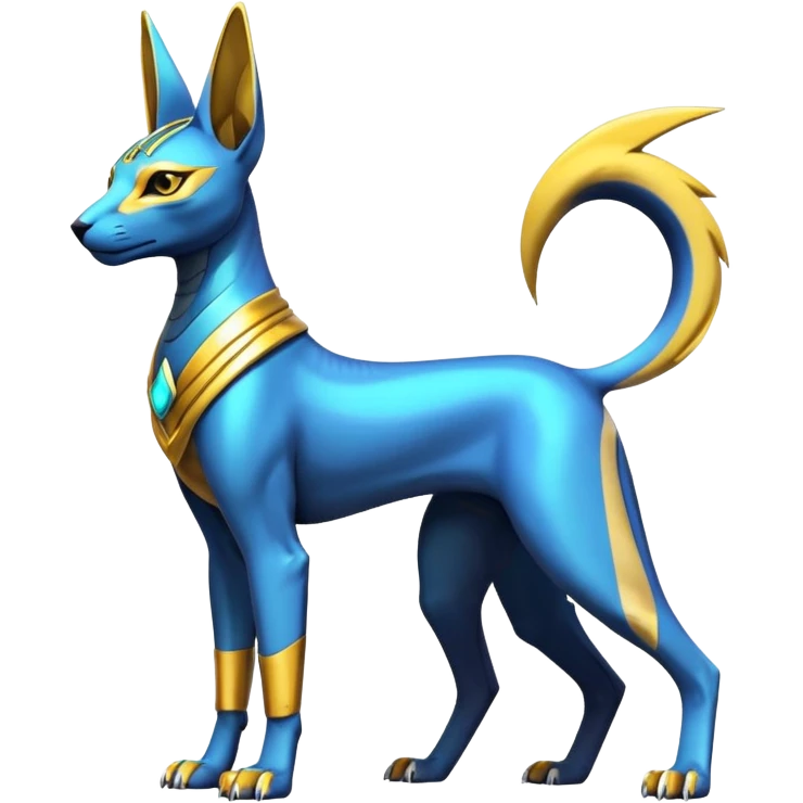 Modern futuristic shiny colorful Anubis-Sphynx-Lombax-Zeraora-Renamon-fusion (full body) emoji