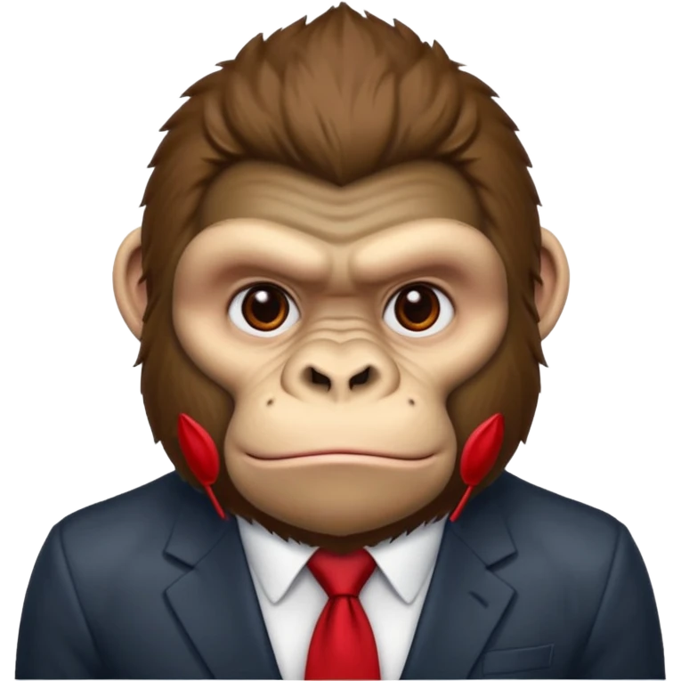 Brown haired cartoon gorilla with tufted fur on head, light skin tone deep eye socked darkening the skin around his eyes, heavy browridges contrasting it, and a red tie, he lives naked in the jungle  emoji
